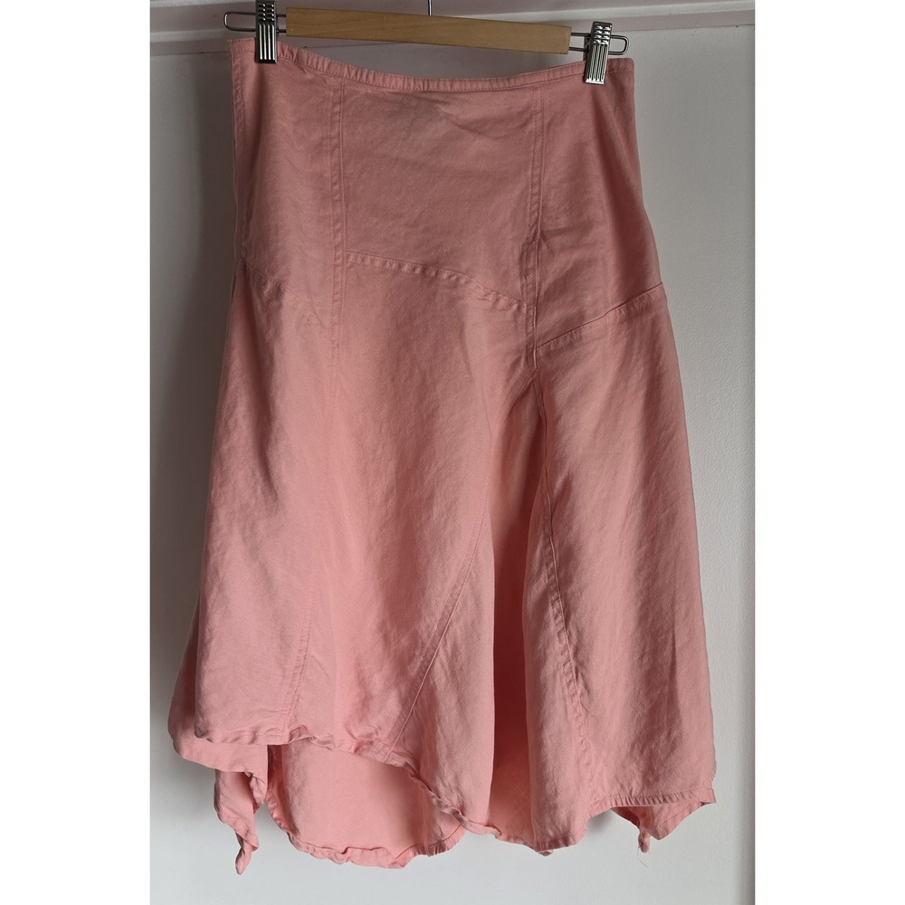 Vintage Outer Edge Linen Blend Midi Skirt S Pink Handkerchief Hem Breathable